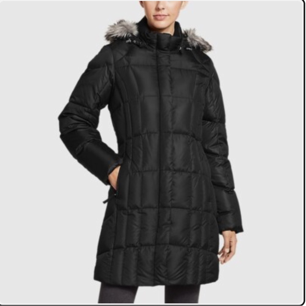 Eddie Bauer Lodge Down Black Parka Hooded Winter Jacket Long Mid Length 1X